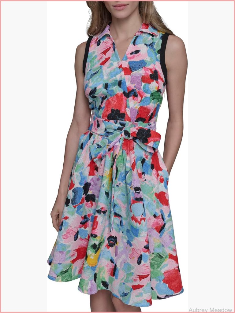 Sleeveless Collared Faux Wrap Midi Dress With Self Tie
